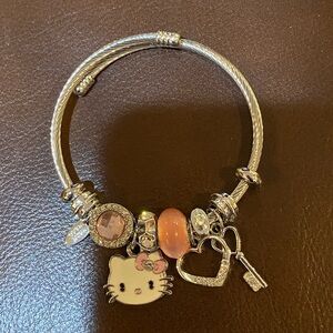 NWT Sanrio Hello Kitty Charm Bracelet handmade sparkling pink and silver